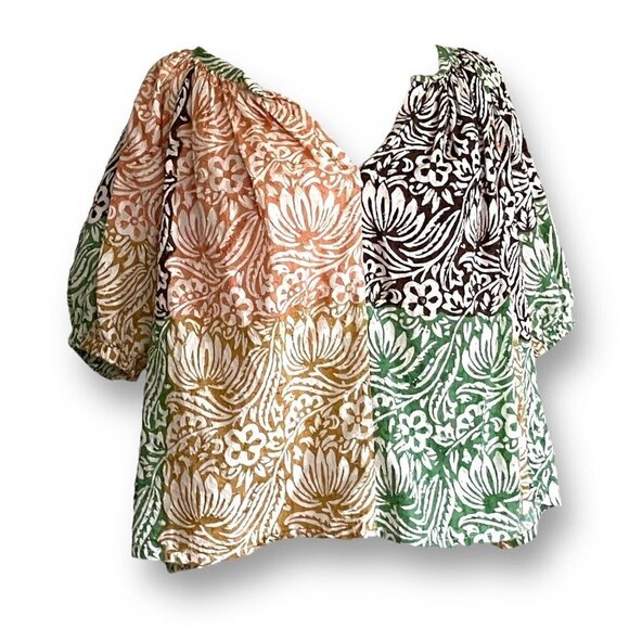 Roller Rabbit Womens Aegean Abstract Blouse Anthropologie Sz S Boho Floral Top - Picture 6 of 8